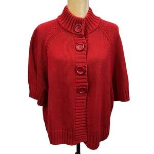 Michael Michael Kors Cotton Red Cardigan Knit Sweater Short Sleeves Button 1X